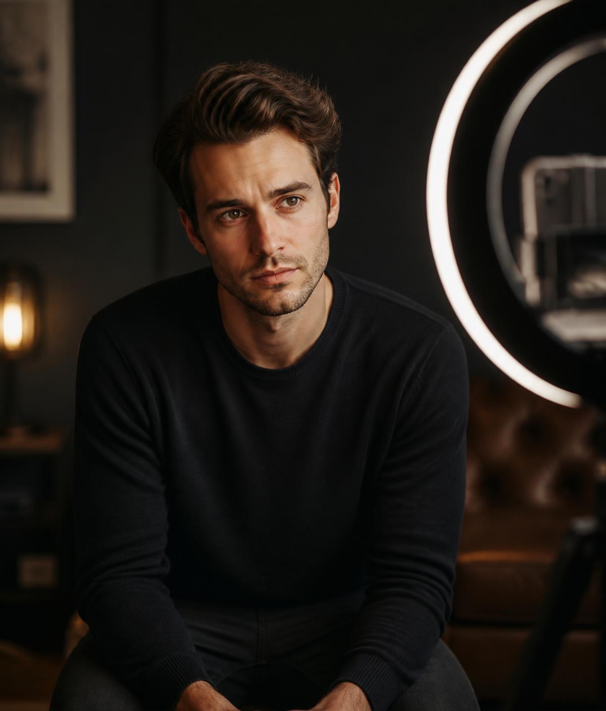 Actor recording a self-tape audition lit by a ring light